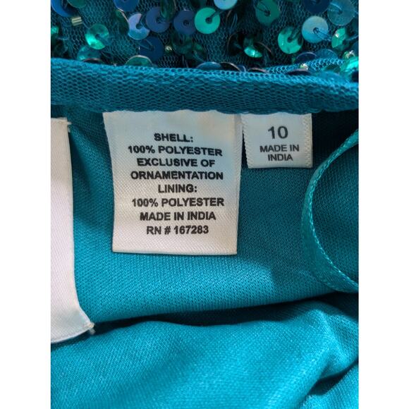 CHANDALIER LOS ANGELES! TEAL SEQUIN EMBELLISHED SHEATH GOWN, THIGH SLIT! SZ 10 - Picture 7 of 10
